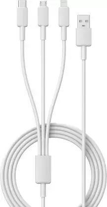 Portronics Konnect Link 3 – 3-in-1 Cable, 3A, 1M, White. Versatile charging solution for multiple devices. Durable design, fast charging, and convenient length for everyday use.