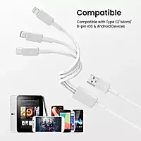 Portronics Konnect Link 3 – 3-in-1 Cable, 3A, 1M, White. Versatile charging solution for multiple devices. Durable design, fast charging, and convenient length for everyday use.