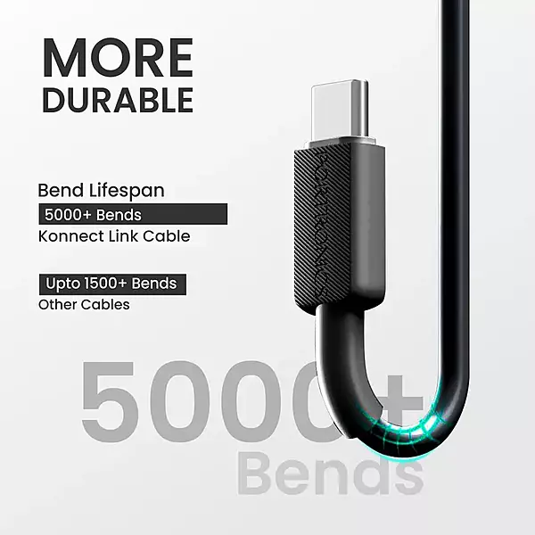 Portronics Konnect Link Type-C Cable – 3A Fast Charging, 1m, durable design, supports data transfer, compatible with various devices, ideal for quick charging and syncing, lightweight and portable.