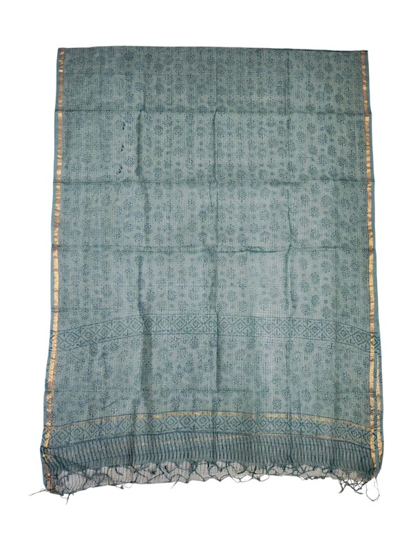 Pink & Green Unstitched Hand block Print Cotton Salwar Suit Set with Kota Doria Dupatta for Women