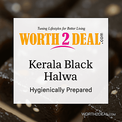 Worth2Deal logo over halwa background Kerala sweet branding