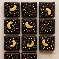 Flat-lay halwa slices showing glossy surface and nut distribution