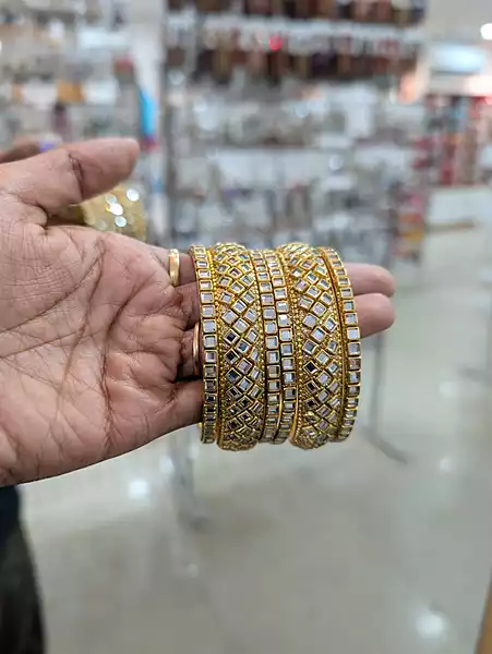 Golden Wedding Wear Brass Stone Bangle Set of 2 (JBAN15)