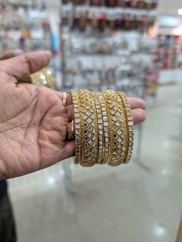 Golden Wedding Wear Brass Stone Bangle Set of 2 (JBAN15)