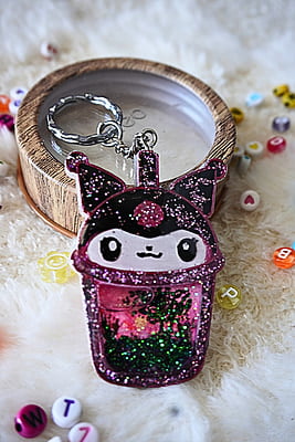 KUROMI HAND PAINTED KAWAII SHAKER KEYCHAIN KUROMI HAND PAINTED KAWAII SHAKER KEYCHAIN
