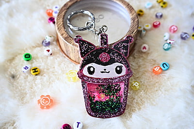 KUROMI HAND PAINTED KAWAII SHAKER KEYCHAIN KUROMI HAND PAINTED KAWAII SHAKER KEYCHAIN