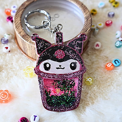 KUROMI HAND PAINTED KAWAII SHAKER KEYCHAIN KUROMI HAND PAINTED KAWAII SHAKER KEYCHAIN
