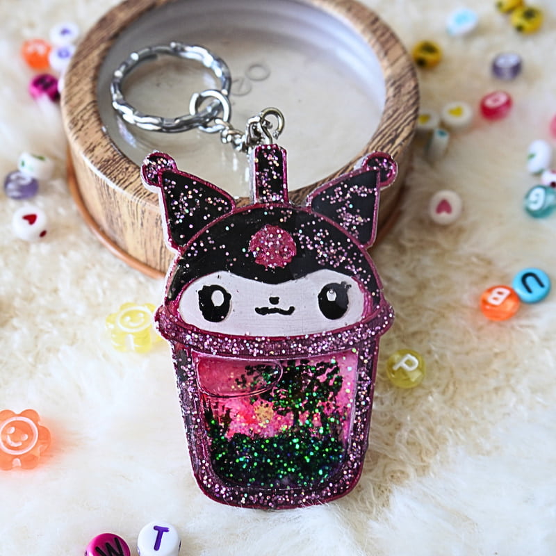 KUROMI HAND PAINTED KAWAII SHAKER KEYCHAIN KUROMI HAND PAINTED KAWAII SHAKER KEYCHAIN