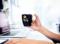 ' Her King '' Printed Black Coffee and Tea Cup