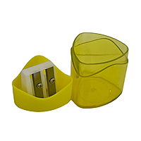 Pack of 12 Yellow Two Holes Sharpener with Canister