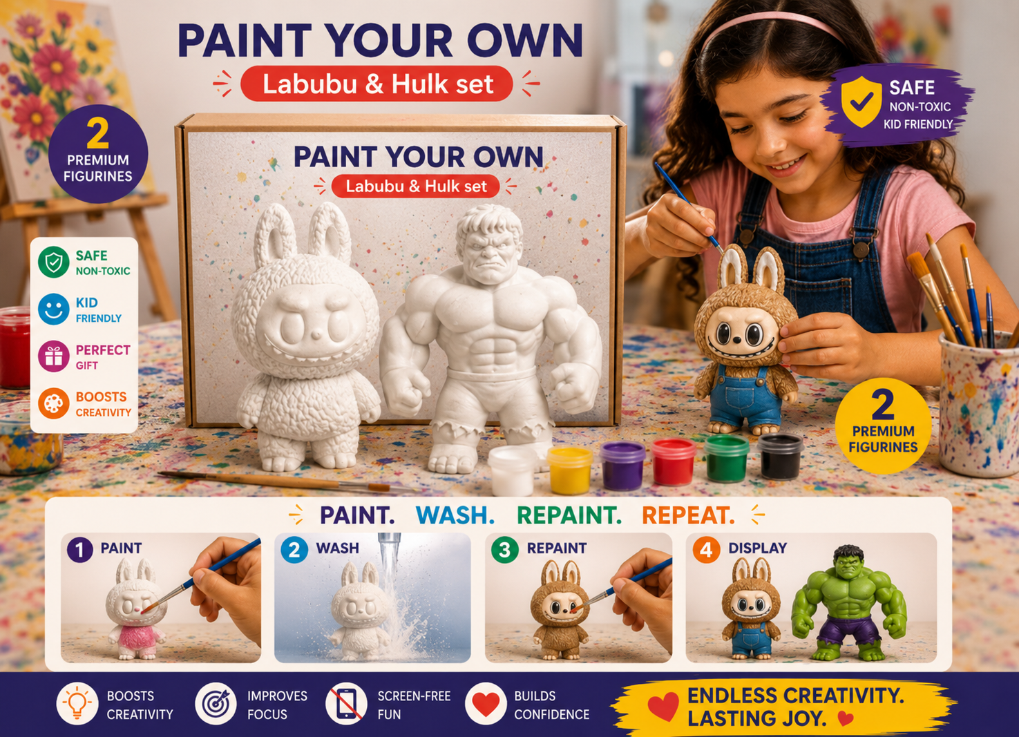 Reusable labubu + hulk DIY Painting Kit
