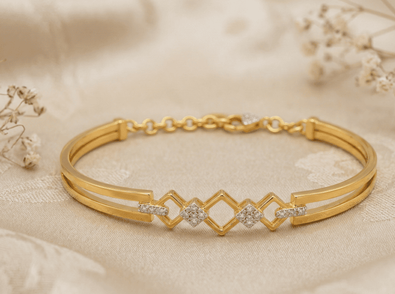 18 kt Gold Geometric Pave Bracelet