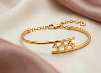 18 kt Gold Triangular Pave Bangle-Chain Bracelet