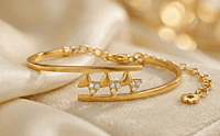 18 kt Gold Triangular Pave Bangle-Chain Bracelet
