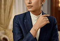 18 kt Gold Triangular Pave Bangle-Chain Bracelet