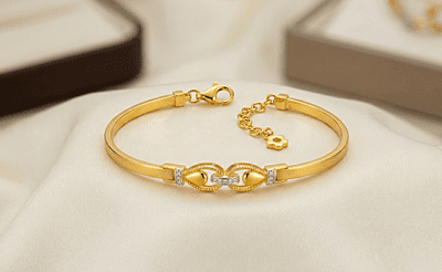 18 kt Gold Interlocking Hearts Bangle-Chain Bracelet