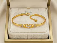 18 kt Gold Interlocking Hearts Bangle-Chain Bracelet
