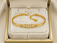 18 kt Gold Interlocking Hearts Bangle-Chain Bracelet