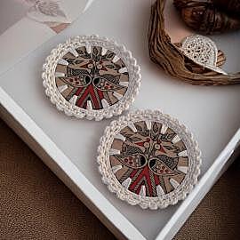 Crochet Madhubani Coaster White (Set of 4)