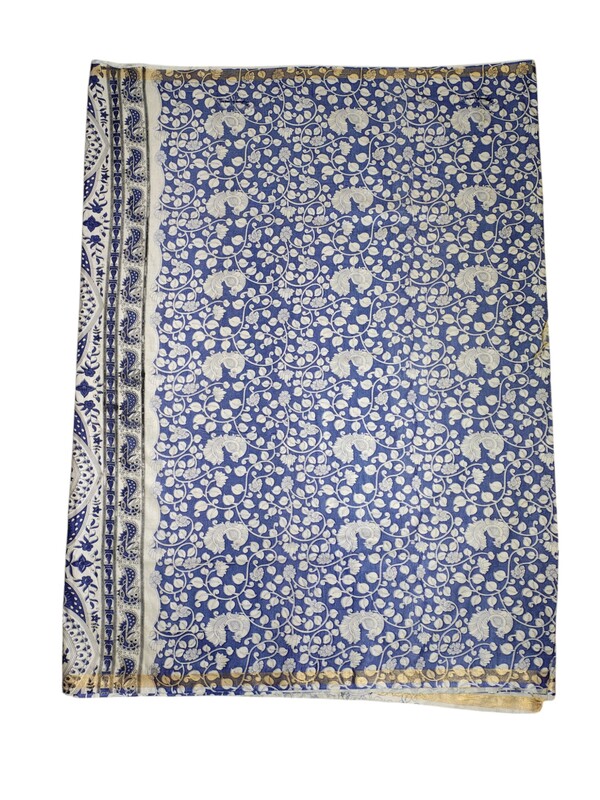 Purple Kalamkari Print Saree with Unstitched Blouse