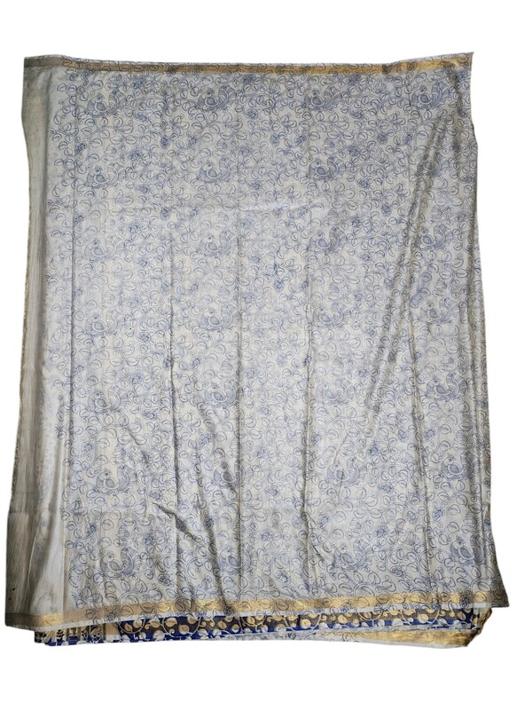 Purple Kalamkari Print Saree with Unstitched Blouse