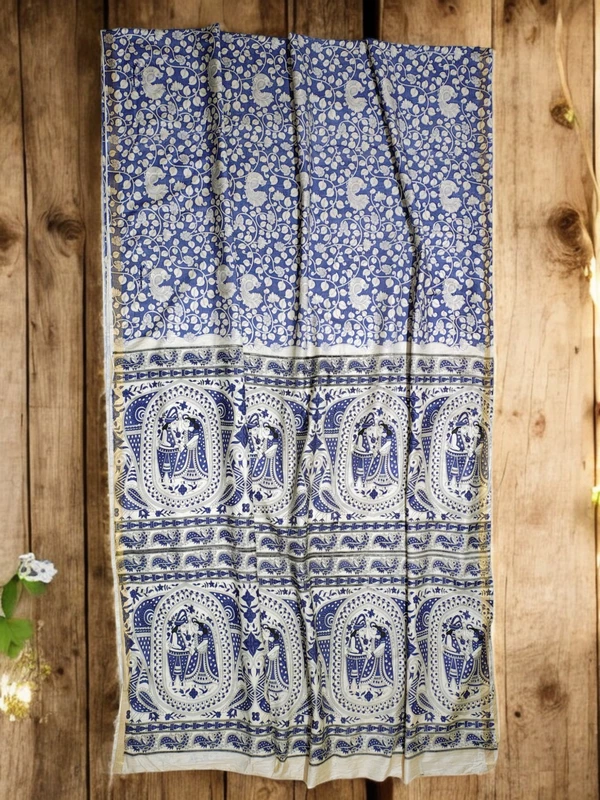 Purple Kalamkari Print Saree with Unstitched Blouse