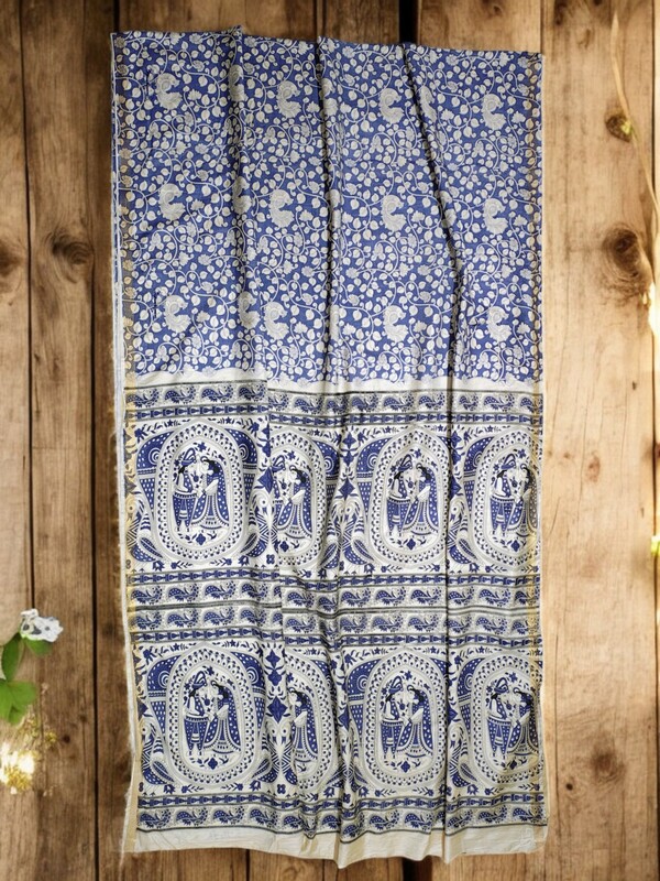 Purple Kalamkari Print Saree with Unstitched Blouse