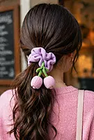 Plush Cherry Charm Hair Scrunchies