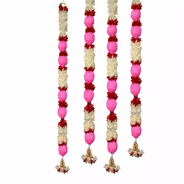 Lotus Flower Garland. White, Pink & Red Fabric Ladi. Bulk supply for Wedding, Diwali & Mandir Decor.