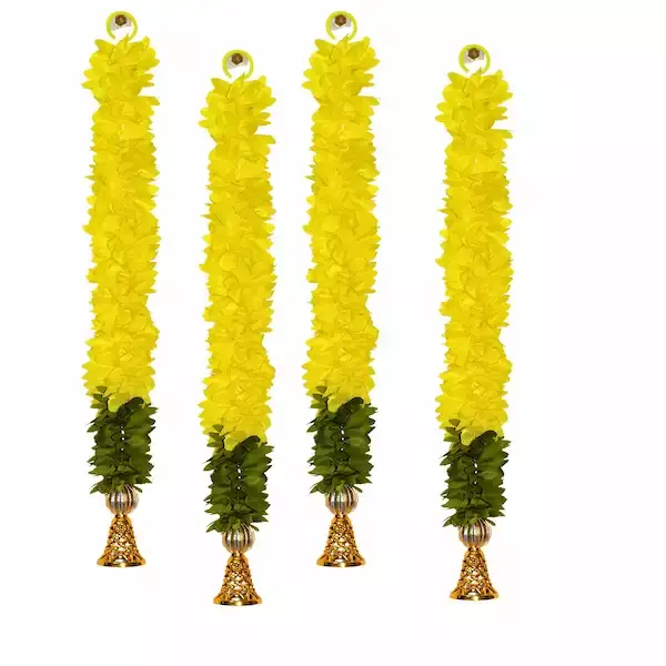 Wholesale Yellow-Green Flower Ladi. Bell Latkan Chain. Bulk buy for Diwali, Navratri & Pooja Decor.