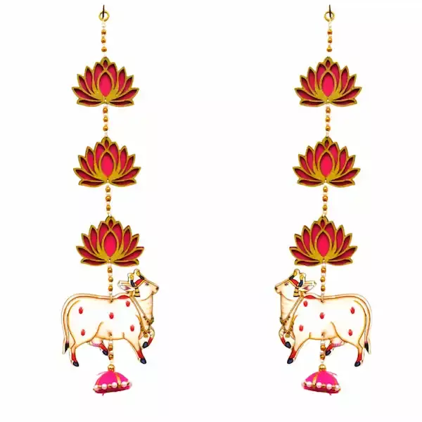 Cow Pichwai & Golden Lotus MDF Hanging. Temple & Door Decor. Bulk supply for Festival Decoration.