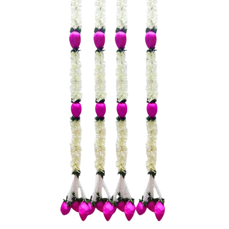 Wholesale 3ft Washable Jasmine Pink Lotus Latkan Garland. Bulk supply for Diwali, Navratri & Wedding