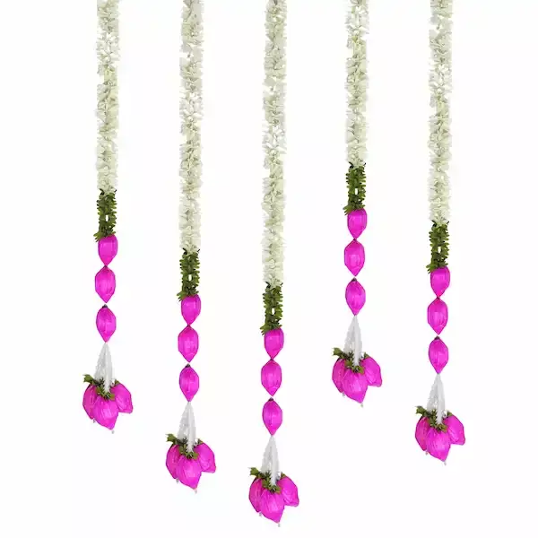 Jasmine Flowers Ladi with Lotus Hanging (Set of 4). Bulk Thoran for Entrance Door, Diwali & Navratri