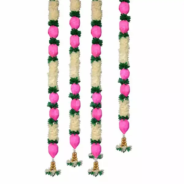 Wholesale 3ft Pink Lotus Garland. Bulk supply for Mandir, Wedding & Diwali Decor - LEAFNDEOR