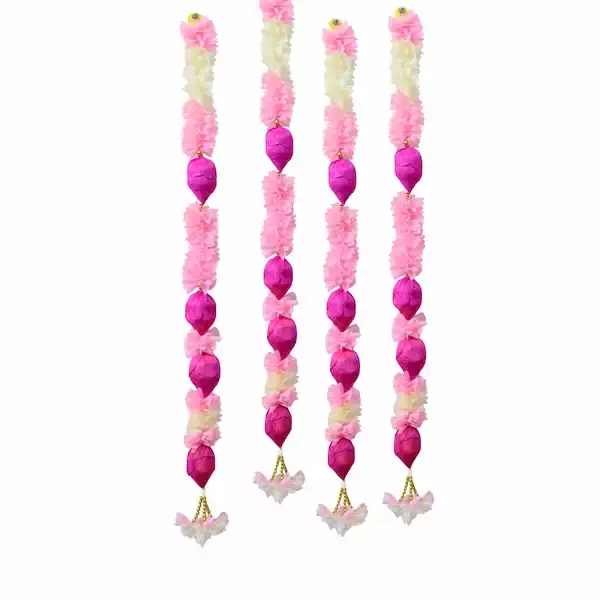 Pink Lotus Hanging Garland. Washable Fabric. Bulk supply for Diwali, Mandir & Wedding Backdrop Decor