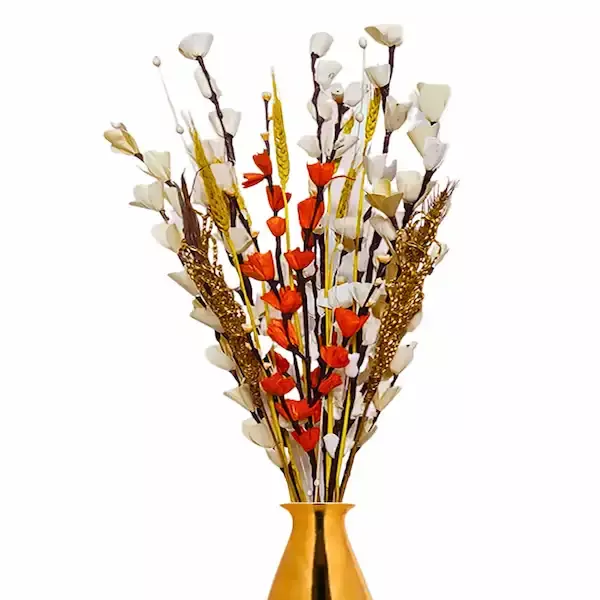 Wholesale Sola Wood & Dried Flower Bunch. Palm Leaf, Wheat Grass & Golden Filler. Bulk Home Decor.