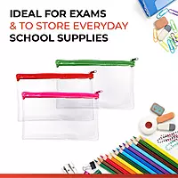 Pack of 12 Janrax 8x5"" Assorted Colour Zip Clear Exam Pencil Cases