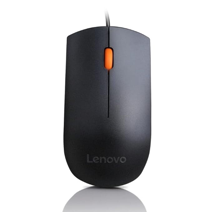 Lenovo 300 Wired Plug & Play USB Mouse, High Resolution 1600 DPI Optical Sensor, 3-Button Design with clickable Scroll Wheel, Ambidextrous, Ergonomic
