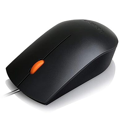 Lenovo 300 Wired Plug & Play USB Mouse, High Resolution 1600 DPI Optical Sensor, 3-Button Design with clickable Scroll Wheel, Ambidextrous, Ergonomic