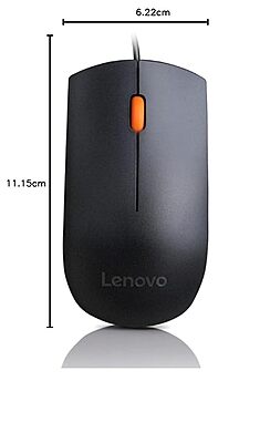 Lenovo 300 Wired Plug & Play USB Mouse, High Resolution 1600 DPI Optical Sensor, 3-Button Design with clickable Scroll Wheel, Ambidextrous, Ergonomic
