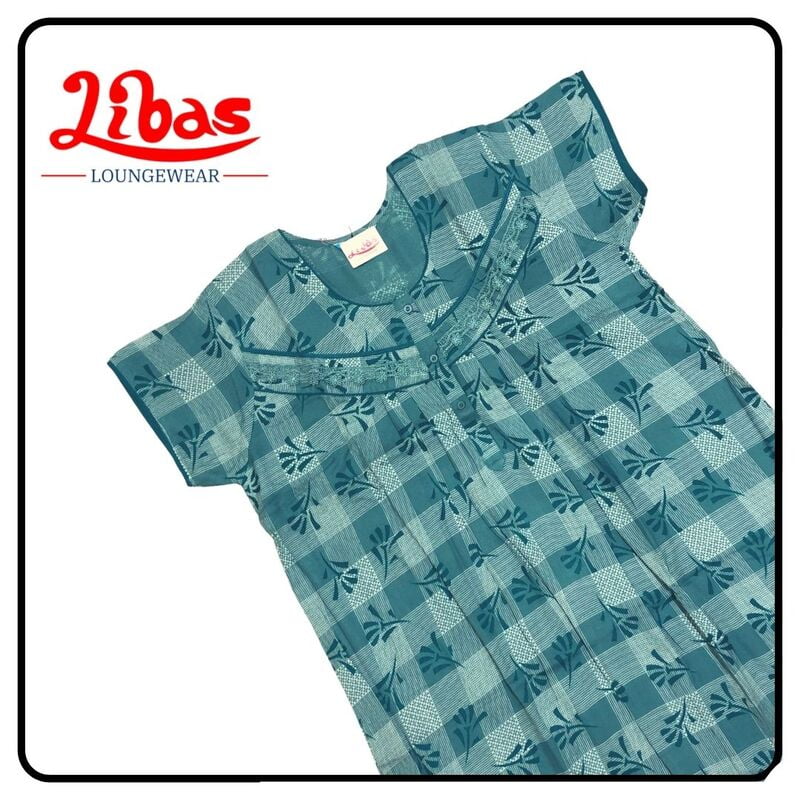 Calypso alphine pleated nighty in geometric print & with button closure from libas-PLT059 Calypso alphine pleated nighty in geometric print & with button closure from libas-PLT059