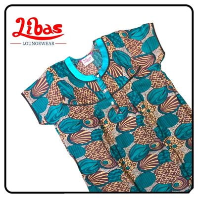 Green alphine pleated nighty in geometric print & with button closure from libas-PLT092 Green alphine pleated nighty in geometric print & with button closure from libas-PLT092