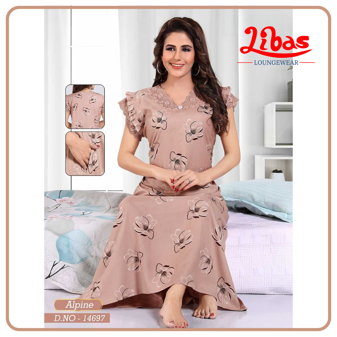 Flowerpot Spun Cotton Nighty With Flower Print All Over From Libas Loungewear - AL1122