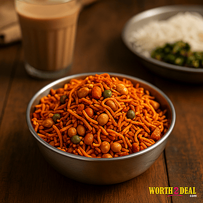 Kerala chilly mixture served in a steel bowl on wooden table with chai | Worth2Deal