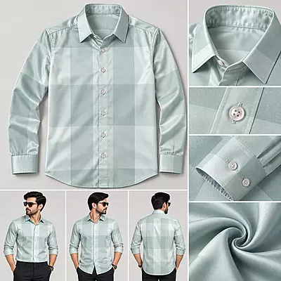 Men’s Light Green Checkered Full Sleeve Shirt