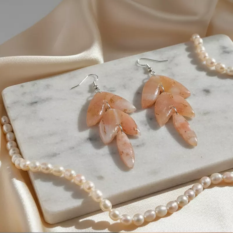 Peach Quartz Tiered Leave earrings