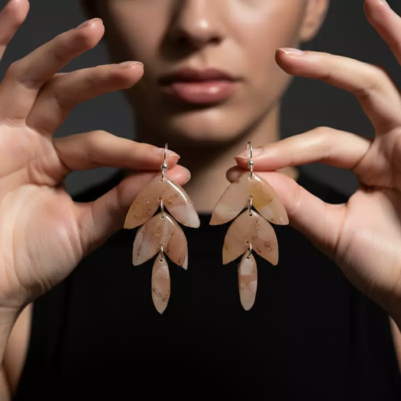 Peach Quartz Tiered Leave earrings