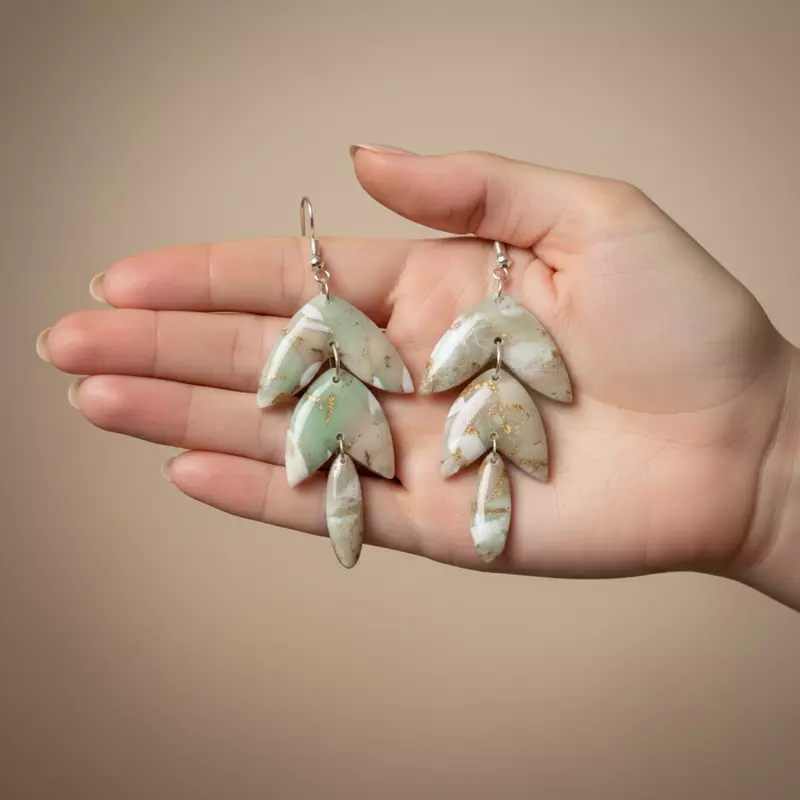 Ethereal Sage Marble Drop earrings