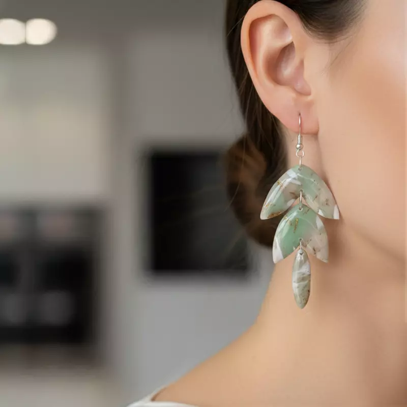 Ethereal Sage Marble Drop earrings