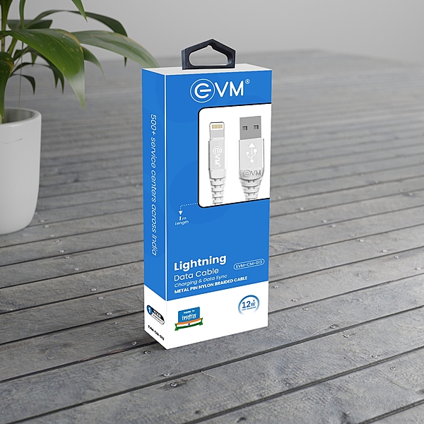 CABLE EVM LIGHTNING BRAIDED WHITE 12W (CM-013)